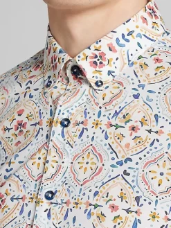 Button Up Shirts|Long Sleeve Button Up Shirts-Paisley &Amp; Gray Slim Fit Mosaic Button Up Shirt White