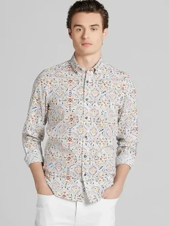 Button Up Shirts|Long Sleeve Button Up Shirts-Paisley &Amp; Gray Slim Fit Mosaic Button Up Shirt White