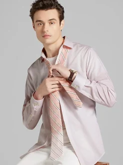 Designer Dress Shirts|Dress Shirts-Calvin Klein Slim Fit Multi-Print Supima Cotton Dress Shirt Blue Fancy