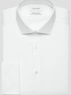 Solid Dress Shirts|Designer Dress Shirts-Calvin Klein Slim Fit Non-Iron French Cuff Dress Shirt Black Solid