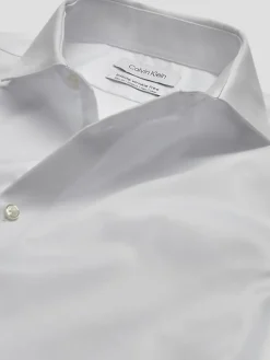 Solid Dress Shirts|Designer Dress Shirts-Calvin Klein Slim Fit Non-Iron French Cuff Dress Shirt Black Solid