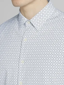 Button Up Shirts|Long Sleeve Button Up Shirts-Awearness Kenneth Cole Slim Fit Offset Geo Print 4-Way Stretch Button Up Shirt Blue