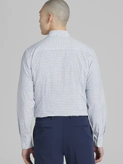 Button Up Shirts|Long Sleeve Button Up Shirts-Awearness Kenneth Cole Slim Fit Offset Geo Print 4-Way Stretch Button Up Shirt Blue