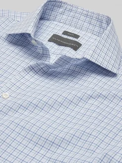 Patterned Dress Shirts|Dress Shirts-Wilke-Rodriguez Slim Fit Offset Plaid Dress Shirt Blue/Green