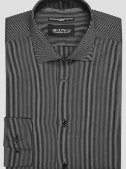 Patterned Dress Shirts|Designer Dress Shirts-Awearness Kenneth Cole Slim Fit Performance Stretch Stripe Dress Shirt Black