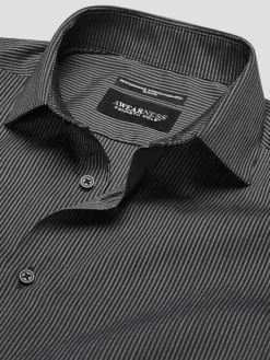 Patterned Dress Shirts|Designer Dress Shirts-Awearness Kenneth Cole Slim Fit Performance Stretch Stripe Dress Shirt Black