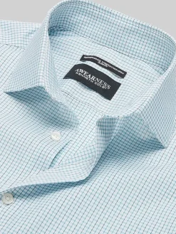 Patterned Dress Shirts|Designer Dress Shirts-Awearness Kenneth Cole Slim Fit Performance Stretch Dobby Check Dress Shirt Teal
