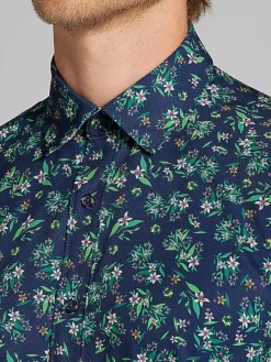 Button Up Shirts|Long Sleeve Button Up Shirts-Con.Struct Slim Fit Performance 4-Way Stretch Button Up Shirt Navy