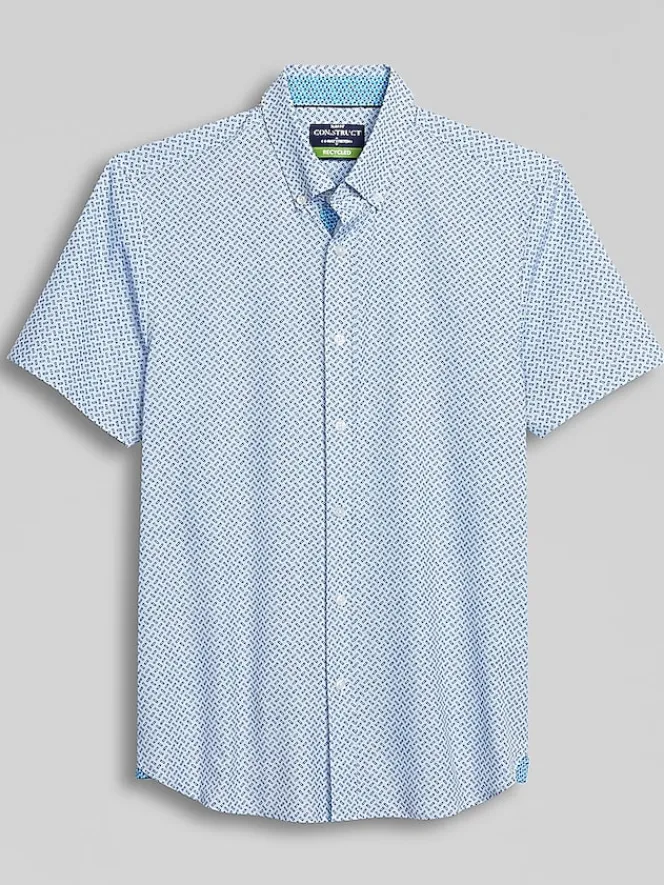 Button Up Shirts-Con.Struct Slim Fit Performance 4-Way Stretch Short Sleeve Button Up Shirt Light Blue