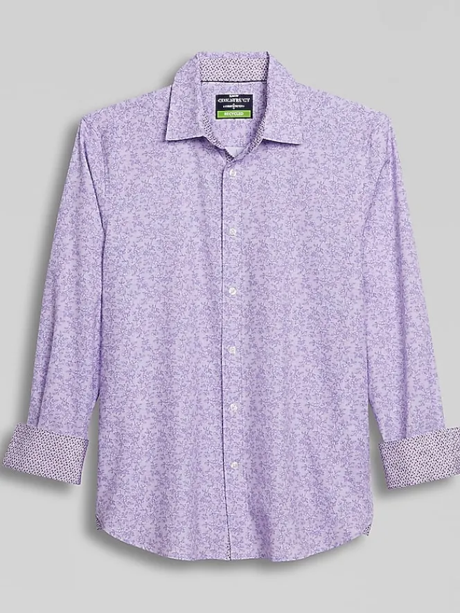 Button Up Shirts|Long Sleeve Button Up Shirts-Con.Struct Slim Fit Performance 4-Way Stretch Button Up Shirt Purple