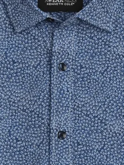 Button Up Shirts|Long Sleeve Button Up Shirts-Awearness Kenneth Cole Slim Fit Performance 4-Way Stretch Button Up Shirt Blue