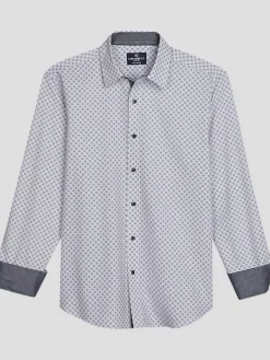 Button Up Shirts|Long Sleeve Button Up Shirts-Con.Struct Slim Fit Performance 4-Way Stretch Geo Dot Button Up Shirt White