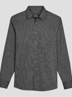 Button Up Shirts|Long Sleeve Button Up Shirts-Awearness Kenneth Cole Slim Fit Pinstripe Woven Button Up Shirt Black