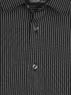 Button Up Shirts|Long Sleeve Button Up Shirts-Awearness Kenneth Cole Slim Fit Pinstripe Woven Button Up Shirt Black