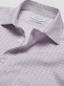 Patterned Dress Shirts|Designer Dress Shirts-Calvin Klein Slim Fit Plaid Dress Shirt Pink Check