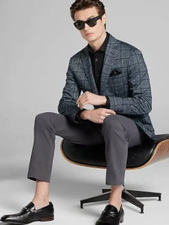 Sport Coats|Sport Coats-Awearness Kenneth Cole Slim Fit Plaid Knit Sport Coat Indigo Plaid Knit