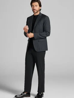 Sport Coats|Sport Coats-Calvin Klein Slim Fit Plaid Sport Coat Charcoal Plaid