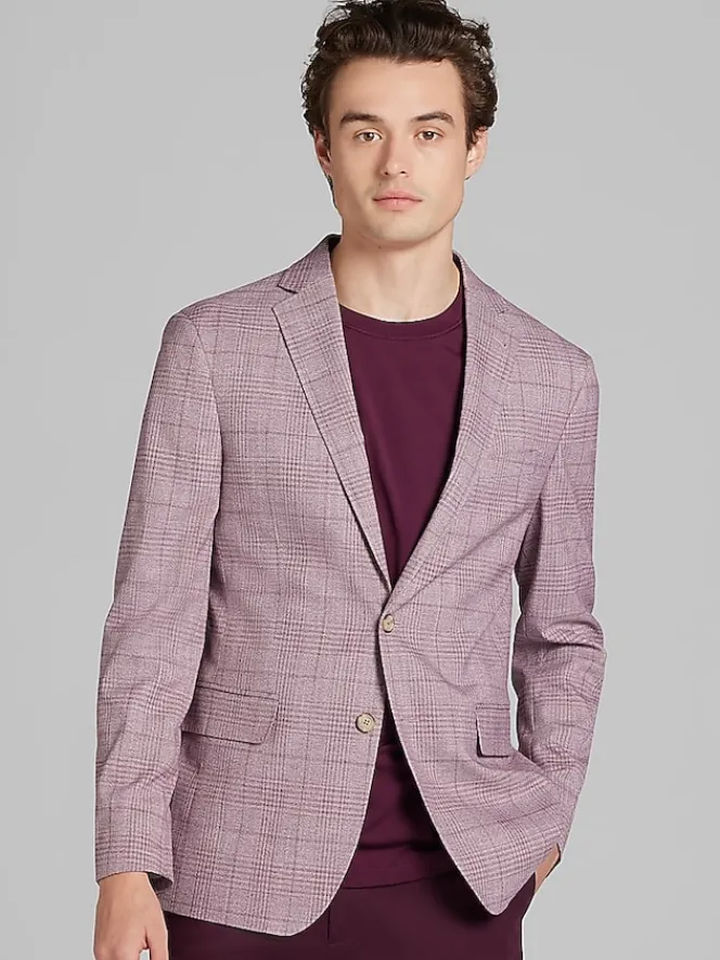 Sport Coats|Sport Coats-JOE Joseph Abboud Slim Fit Plaid Sport Coat Mauve Plaid