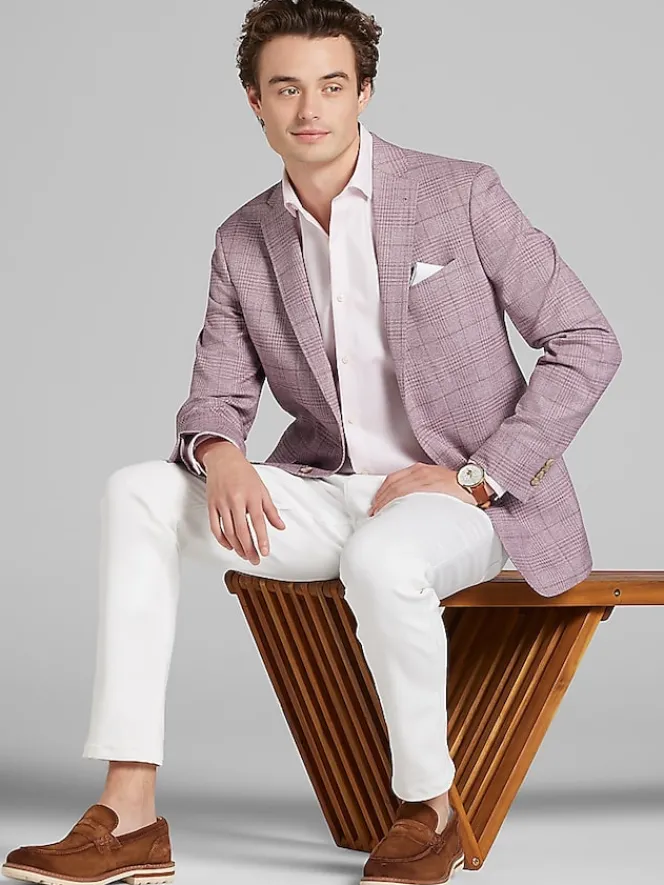 Sport Coats|Sport Coats-JOE Joseph Abboud Slim Fit Plaid Sport Coat Mauve Plaid