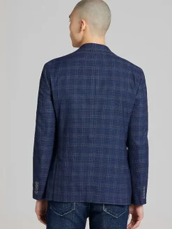 Sport Coats|Sport Coats-Calvin Klein Slim Fit Plaid Sport Coat Blue Plaid