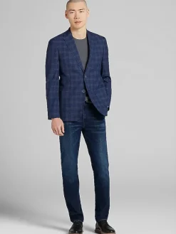 Sport Coats|Sport Coats-Calvin Klein Slim Fit Plaid Sport Coat Blue Plaid