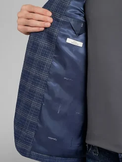 Sport Coats|Sport Coats-Calvin Klein Slim Fit Plaid Sport Coat Blue Plaid