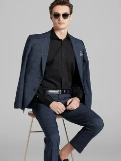 2-piece Suits|Big & Tall Suits-Wilke-Rodriguez Slim Fit Plaid Suit Navy Plaid