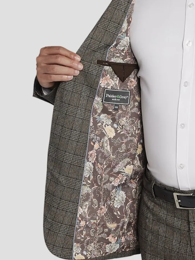 3-piece Suits|Suit Separates-Paisley &Amp; Gray Slim Fit Plaid Suit Jacket Camel