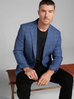 3-piece Suits|Suit Separates-JOE Joseph Abboud Slim Fit Plaid Suit Jacket Lt Blue Plaid