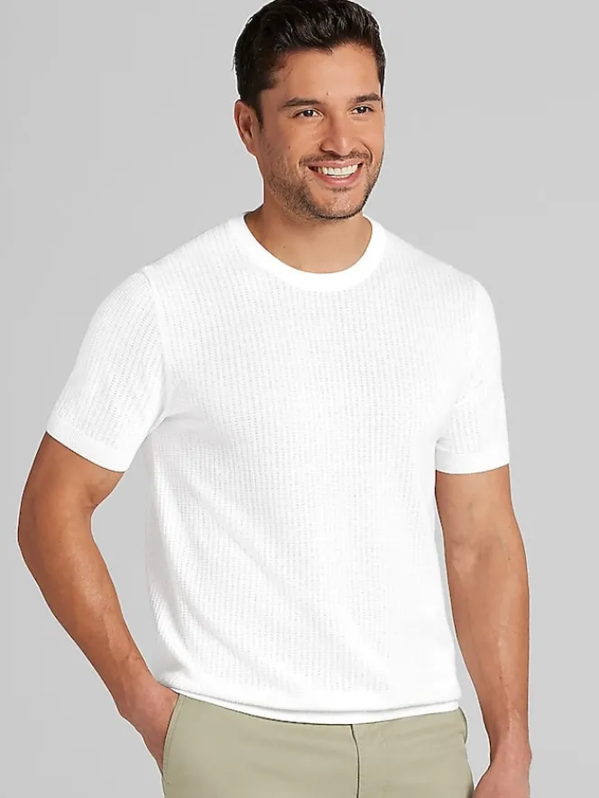 T-shirts-Paisley &Amp; Gray Slim Fit Pointelle Knit Short Sleeve Crewneck White