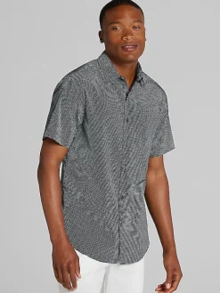 Button Up Shirts|Casual Shirts-Awearness Kenneth Cole Slim Fit Short Sleeve Button Up Shirt Black