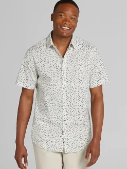 Button Up Shirts|Casual Shirts-Awearness Kenneth Cole Slim Fit Short Sleeve Button Up Shirt Taupe