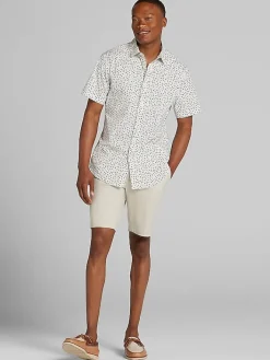 Button Up Shirts|Casual Shirts-Awearness Kenneth Cole Slim Fit Short Sleeve Button Up Shirt Taupe