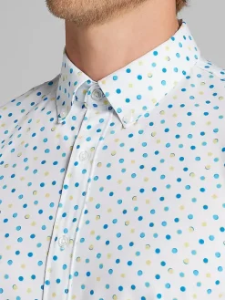 Button Up Shirts-Con.Struct Slim Fit Short Sleeve Circle Button Up Shirt White