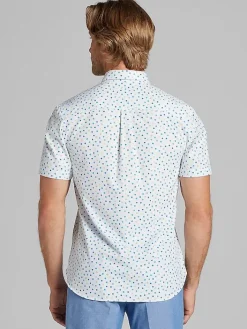 Button Up Shirts-Con.Struct Slim Fit Short Sleeve Circle Button Up Shirt White