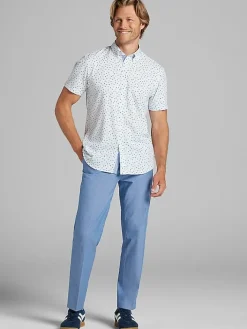 Button Up Shirts-Con.Struct Slim Fit Short Sleeve Circle Button Up Shirt White