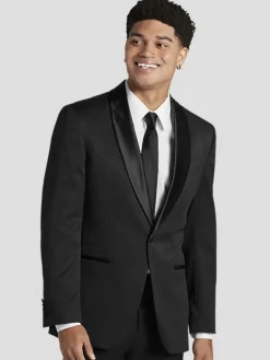 Sport Coats|Sport Coats-Egara Slim Fit Single-Button Dobby Formal Sport Coat Black Tic