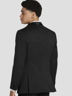 Sport Coats|Sport Coats-Egara Slim Fit Single-Button Dobby Formal Sport Coat Black Tic