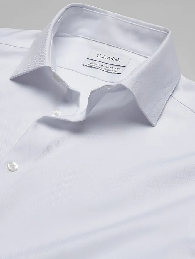 Designer Dress Shirts|Solid Dress Shirts-Calvin Klein Slim Fit Solid Supima Cotton Dress Shirt Black Solid