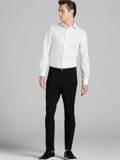 Designer Dress Shirts|Solid Dress Shirts-Calvin Klein Slim Fit Solid Supima Cotton Dress Shirt Black Solid