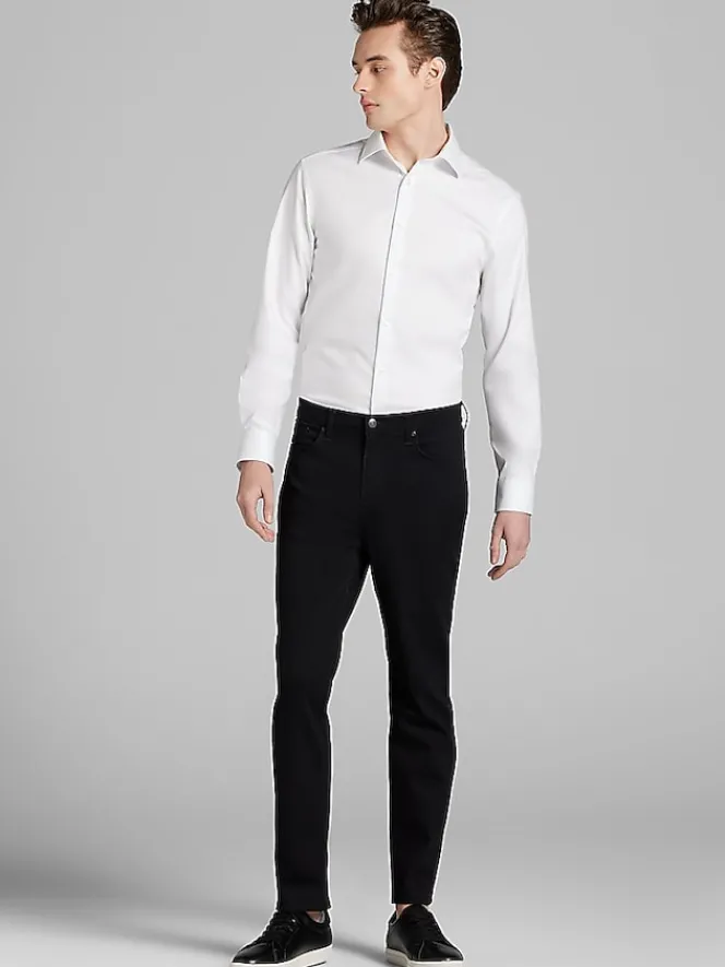 Designer Dress Shirts|Solid Dress Shirts-Calvin Klein Slim Fit Solid Supima Cotton Dress Shirt Black Solid