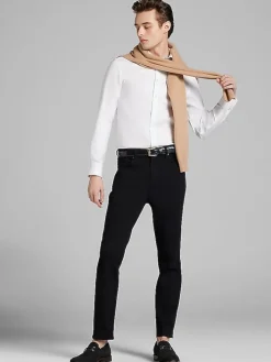 Designer Dress Shirts|Solid Dress Shirts-Calvin Klein Slim Fit Solid Supima Cotton Dress Shirt Black Solid