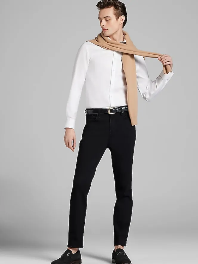 Designer Dress Shirts|Solid Dress Shirts-Calvin Klein Slim Fit Solid Supima Cotton Dress Shirt Black Solid