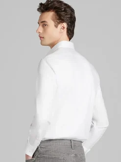 Designer Dress Shirts|Dress Shirts-Calvin Klein Slim Fit Solid Supima Cotton Dress Shirt Black Solid