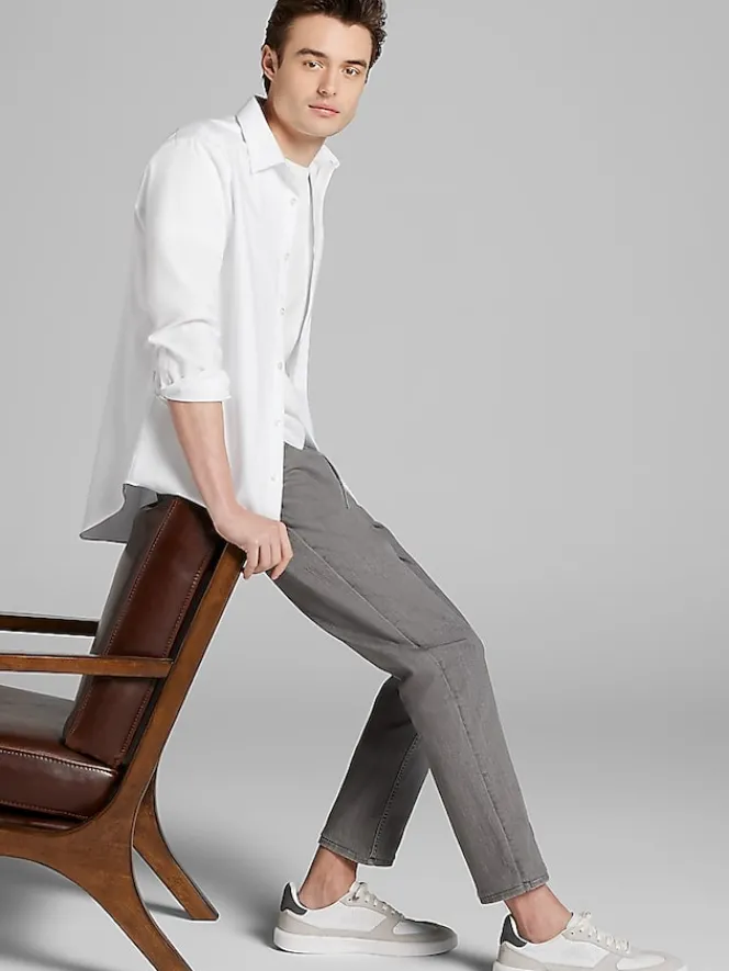 Designer Dress Shirts|Dress Shirts-Calvin Klein Slim Fit Solid Supima Cotton Dress Shirt Black Solid