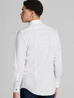 Button Up Shirts|Long Sleeve Button Up Shirts-Paisley &Amp; Gray Slim Fit Splatter Button Up Shirt White