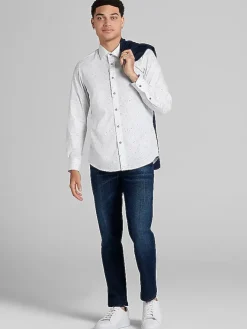 Button Up Shirts|Long Sleeve Button Up Shirts-Paisley &Amp; Gray Slim Fit Splatter Button Up Shirt White