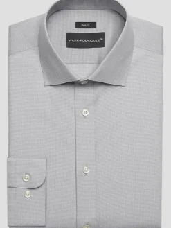 Patterned Dress Shirts|Dress Shirts-Wilke-Rodriguez Slim Fit Spread Collar Mini Houndstooth Dress Shirt Gray Check