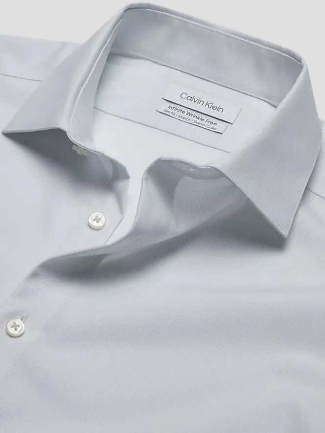 Designer Dress Shirts|Dress Shirts-Calvin Klein Slim Fit Spread Collar Textured Dress Shirt Lt Green Check