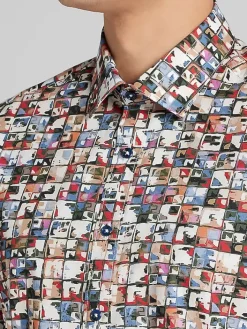 Button Up Shirts-Paisley &Amp; Gray Slim Fit Square Short Sleeve Button Up Shirt Red